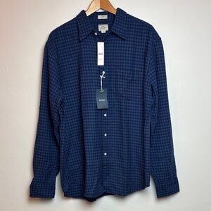 NWT J. Crew Men Indigo Dyed Blue Check Collard Classic Button-Down Shirt Large